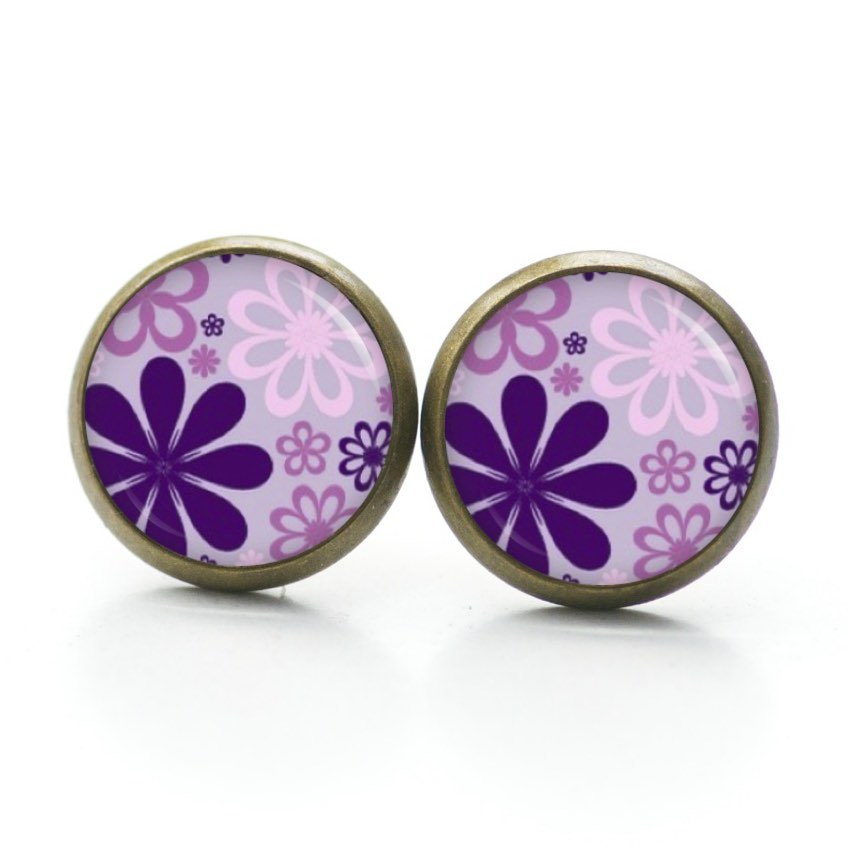 Ohrstecker, Ohrhänger, Clipse & Druckknopf – Motiv Retro Daisy Lila Rosa – Schmuck aus Edelstahl Ohrstecker, Ohrhänger, Clipse & Druckknopf – Motiv Retro Daisy Lila Rosa – Schmuck aus Edelstahl