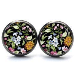 Ohrstecker, Ohrhänger, Clipse & Druckknopf - Motiv Eleganter Blumengarten Schwarz  - Schmuck aus Edelstahl