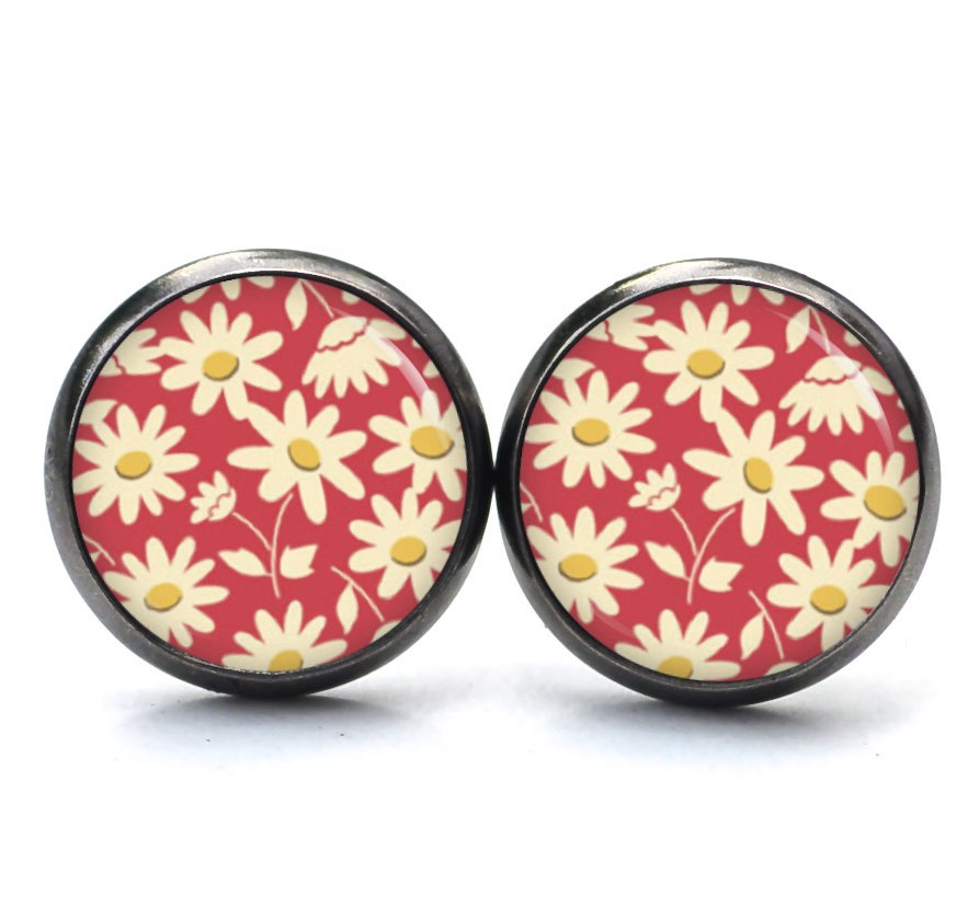 Ohrstecker, Ohrhänger, Clipse & Druckknopf – Motiv Gelb rote Margeriten – Schmuck aus Edelstahl Ohrstecker, Ohrhänger, Clipse & Druckknopf – Motiv Gelb rote Margeriten – Schmuck aus Edelstahl