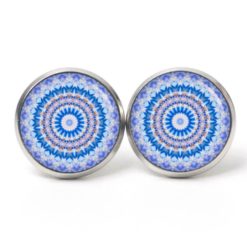 Druckknopf Ohrstecker Ohrhänger Clipse Mandala Mosaik blau jeansblau