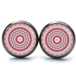 Druckknopf Ohrstecker Ohrhänger Clipse Mandala Mosaik rot rosa Druckknopf Ohrstecker Ohrhänger Clipse Mandala Mosaik rot rosa