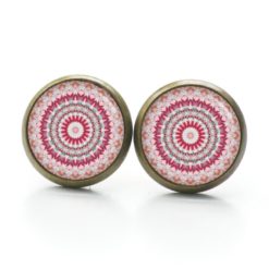 Druckknopf Ohrstecker Ohrhänger Clipse Mandala Mosaik rot rosa Druckknopf Ohrstecker Ohrhänger Clipse Mandala Mosaik rot rosa