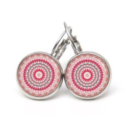Druckknopf Ohrstecker Ohrhänger Clipse Mandala Mosaik rot rosa Druckknopf Ohrstecker Ohrhänger Clipse Mandala Mosaik rot rosa