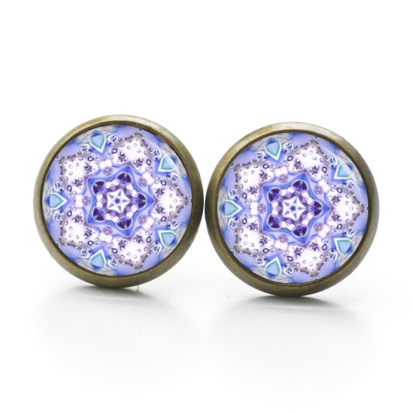 Druckknopf Ohrstecker Ohrhänger Clipse Mandala Mosaik blau lila Druckknopf Ohrstecker Ohrhänger Clipse Mandala Mosaik blau lila