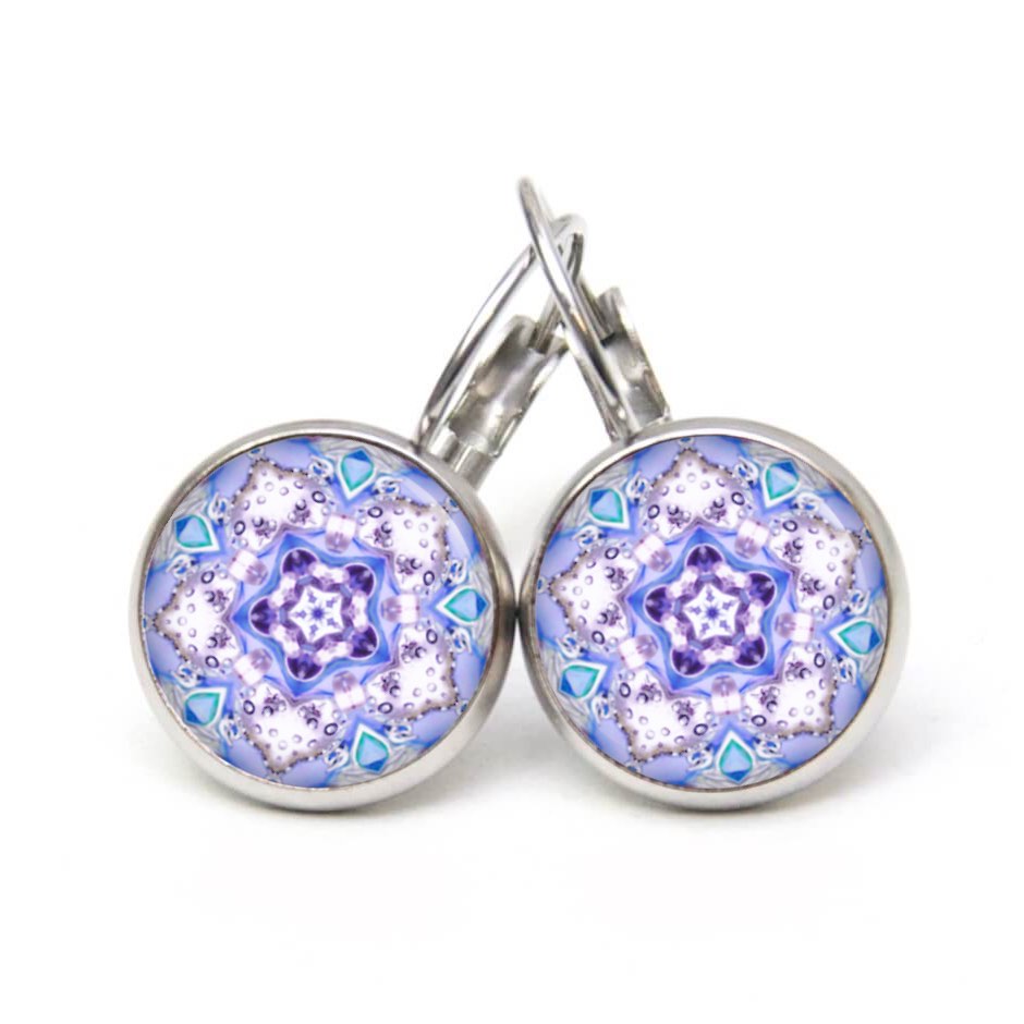 Druckknopf Ohrstecker Ohrhänger Clipse Mandala Mosaik blau lila Druckknopf Ohrstecker Ohrhänger Clipse Mandala Mosaik blau lila