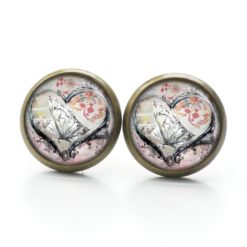 Druckknopf Ohrstecker Ohrhänger Clipse Herz mit Schmetterling Druckknopf Ohrstecker Ohrhänger Clipse Herz mit Schmetterling