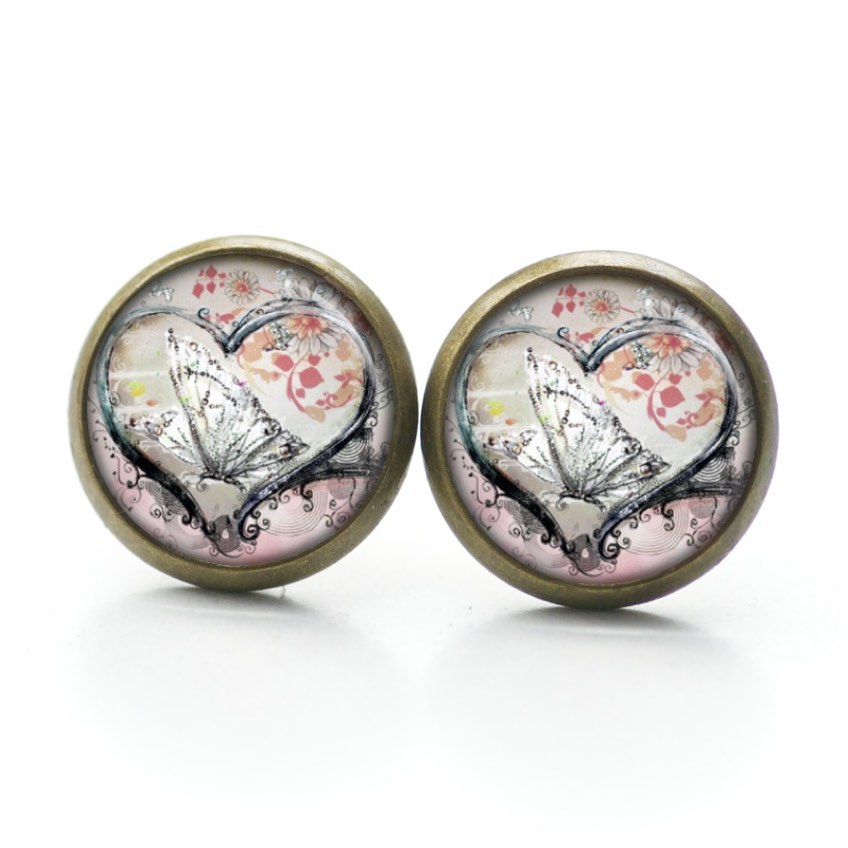 Druckknopf Ohrstecker Ohrhänger Clipse Herz mit Schmetterling Druckknopf Ohrstecker Ohrhänger Clipse Herz mit Schmetterling