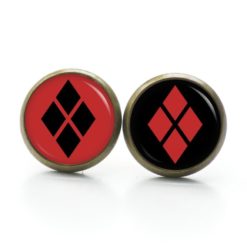 Druckknopf Ohrstecker Ohrhänger Clipse Harley Quinn rot schwarz Karo Druckknopf Ohrstecker Ohrhänger Clipse Harley Quinn rot schwarz Karo