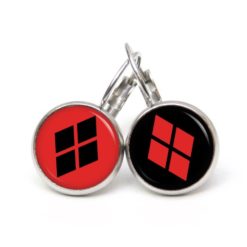Druckknopf Ohrstecker Ohrhänger Clipse Harley Quinn rot schwarz Karo Druckknopf Ohrstecker Ohrhänger Clipse Harley Quinn rot schwarz Karo