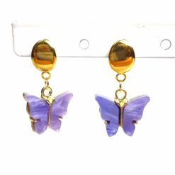 Perlmutt Schmetterling Ohrhänger in lila und gold – Edelstahl Perlmutt Schmetterling Ohrhänger in lila und gold - Edelstahl