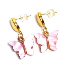 Perlmutt Schmetterling Ohrhänger in rosa und gold – Edelstahl Perlmutt Schmetterling Ohrhänger in rosa und gold - Edelstahl