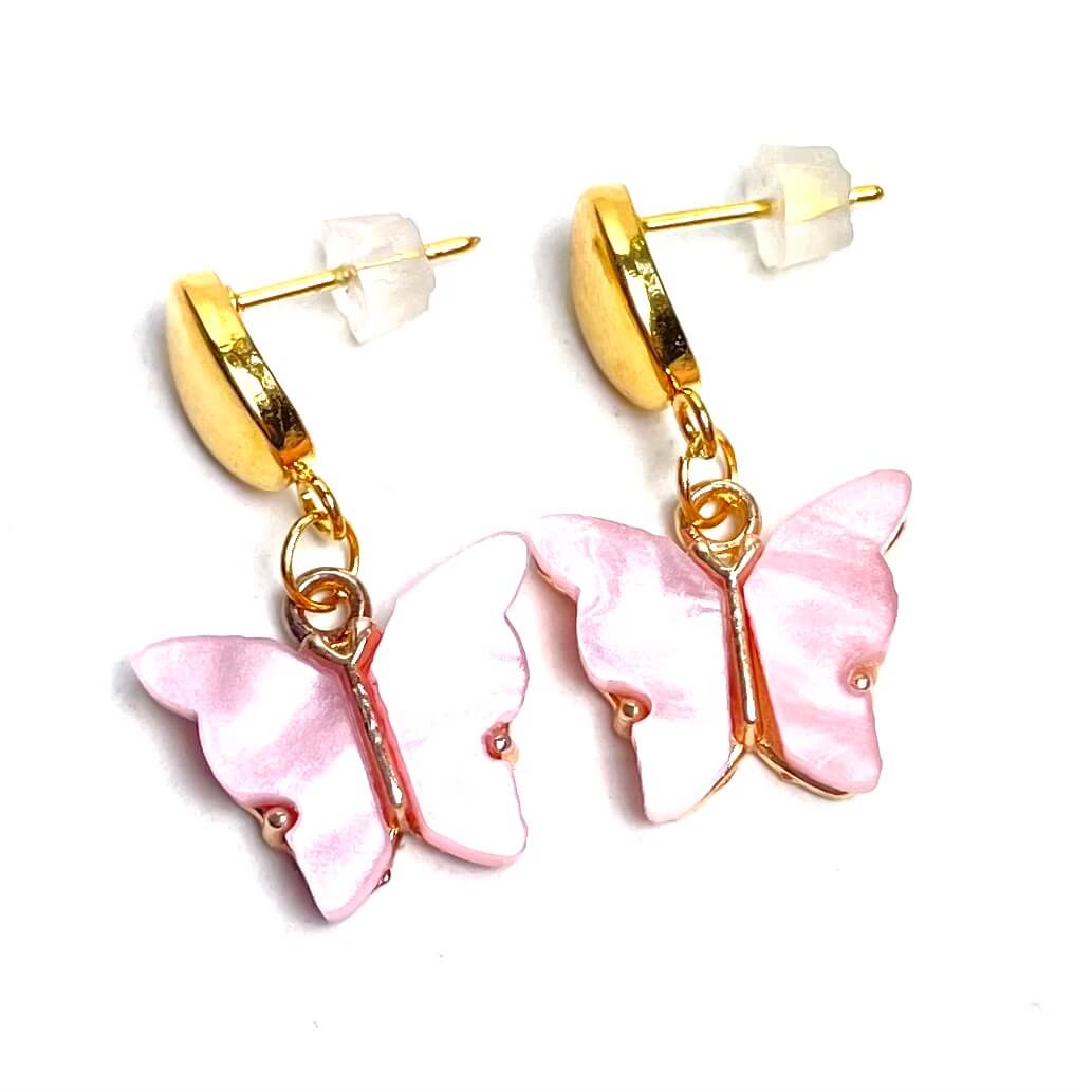Perlmutt Schmetterling Ohrhänger in rosa und gold – Edelstahl Perlmutt Schmetterling Ohrhänger in rosa und gold - Edelstahl