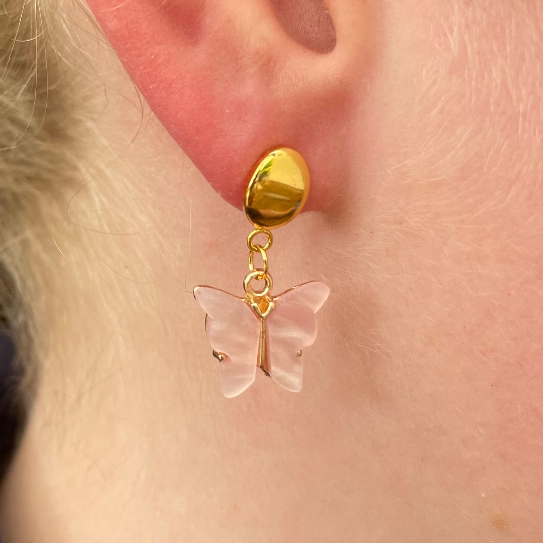 Perlmutt Schmetterling Ohrhänger in rosa und gold – Edelstahl Perlmutt Schmetterling Ohrhänger in rosa und gold - Edelstahl