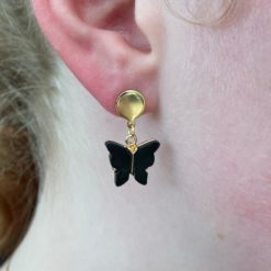 Perlmutt Schmetterling Ohrhänger in schwarz und gold – Edelstahl Perlmutt Schmetterling Ohrhänger in schwarz und gold - Edelstahl