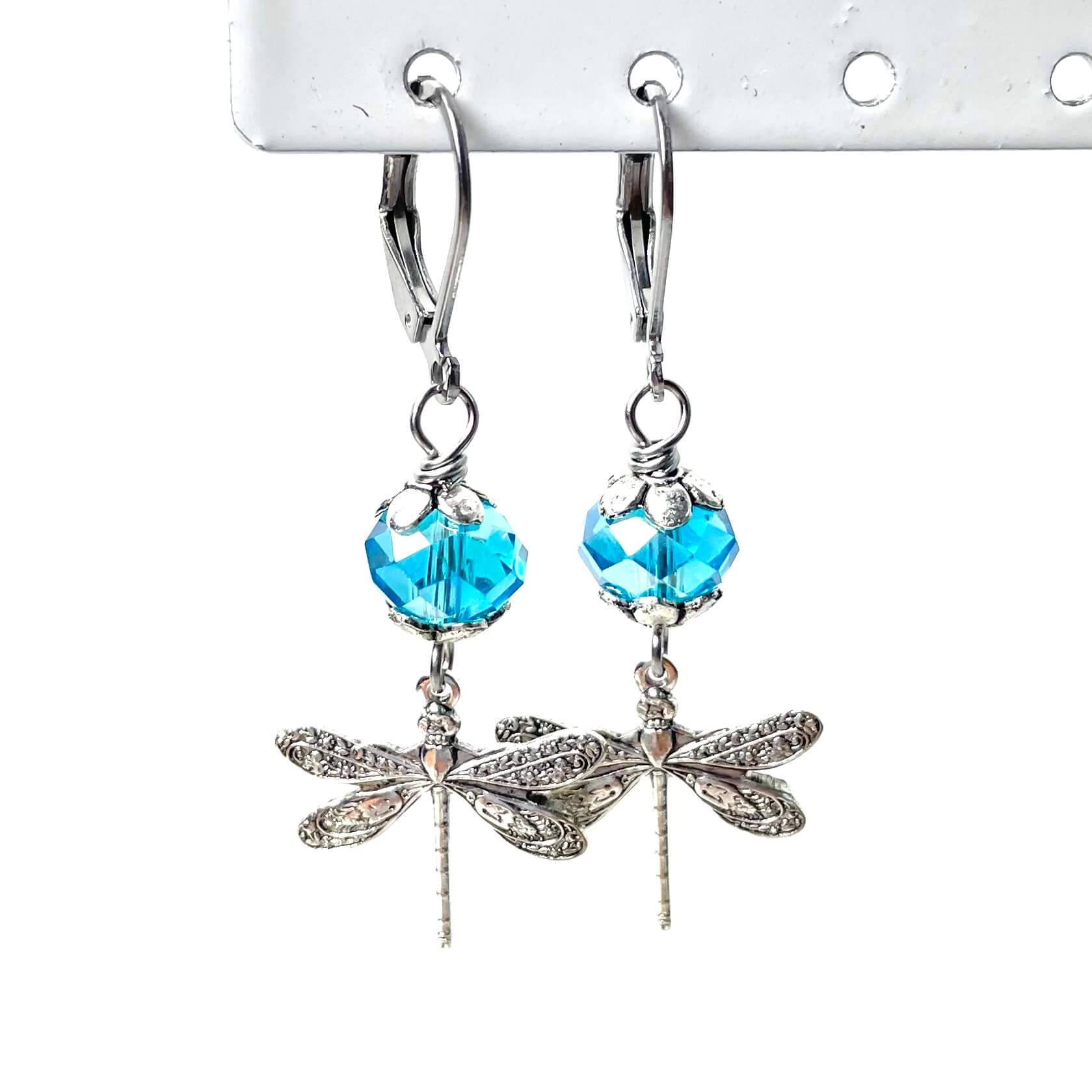 Vintage Ohrringe Libelle mit türkis blauer Glasschliffperle – Edelstahl Vintage Ohrringe Libelle mit türkis blauer Glasschliffperle - Edelstahl