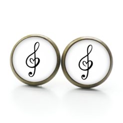 Ohrstecker, Ohrhänger, Clipse & Druckknopf – Motiv Herz Musik Notenschlüssel schwarz weiß – Schmuck aus Edelstahl Ohrstecker, Ohrhänger, Clipse & Druckknopf – Motiv Herz Musik Notenschlüssel schwarz weiß – Schmuck aus Edelstahl
