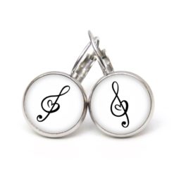 Ohrstecker, Ohrhänger, Clipse & Druckknopf – Motiv Herz Musik Notenschlüssel schwarz weiß – Schmuck aus Edelstahl Ohrstecker, Ohrhänger, Clipse & Druckknopf – Motiv Herz Musik Notenschlüssel schwarz weiß – Schmuck aus Edelstahl