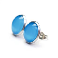 Ohrstecker, Ohrhänger, Clipse & Druckknopf – handbemalt mittelblau – Schmuck aus Edelstahl Ohrstecker, Ohrhänger, Clipse & Druckknopf – handbemalt mittelblau – Schmuck aus Edelstahl