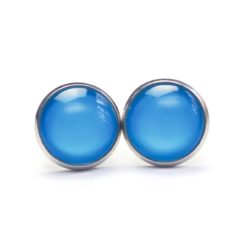 Ohrstecker, Ohrhänger, Clipse & Druckknopf – handbemalt mittelblau – Schmuck aus Edelstahl
