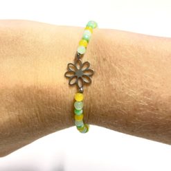 Zartes Perlenarmband mit gelb rosa grünen Perlen – stabiles Gummiband Zartes Perlenarmband mit gelb rosa grünen Perlen - stabiles Gummiband