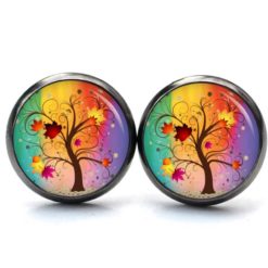 Druckknopf Ohrstecker Ohrhänger großer bunter Herbstbaum Druckknopf Ohrstecker Ohrhänger großer bunter Herbstbaum