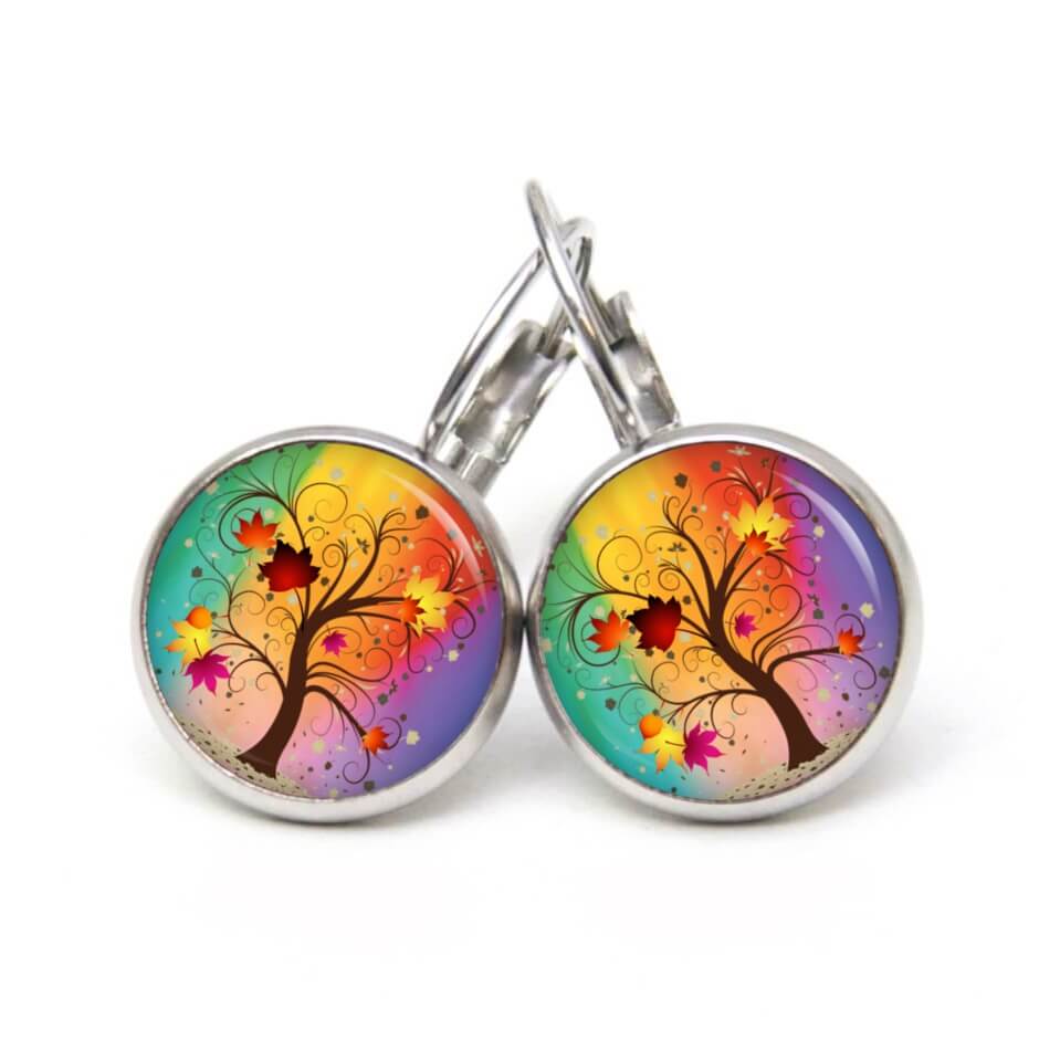 Druckknopf Ohrstecker Ohrhänger großer bunter Herbstbaum Druckknopf Ohrstecker Ohrhänger großer bunter Herbstbaum