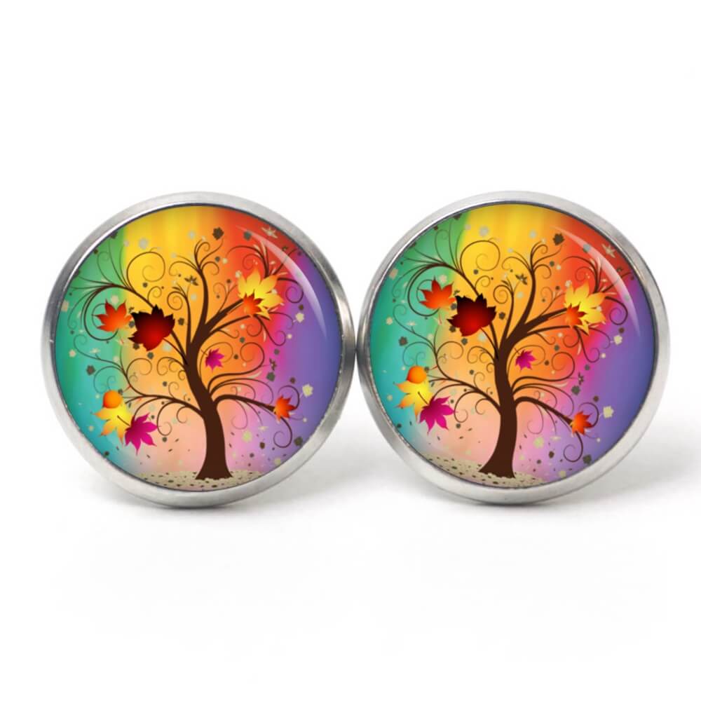 Druckknopf Ohrstecker Ohrhänger großer bunter Herbstbaum Druckknopf Ohrstecker Ohrhänger großer bunter Herbstbaum