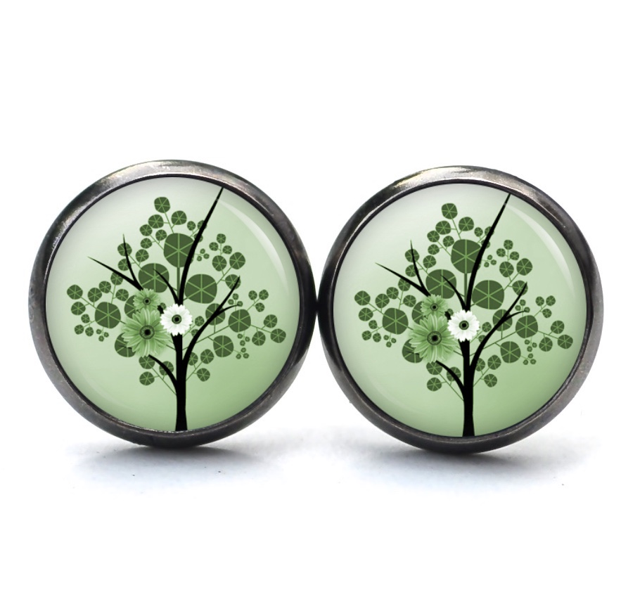 Druckknopf Ohrstecker Ohrhänger zarter grüner Blüten Baum Druckknopf Ohrstecker Ohrhänger zarter grüner Blüten Baum