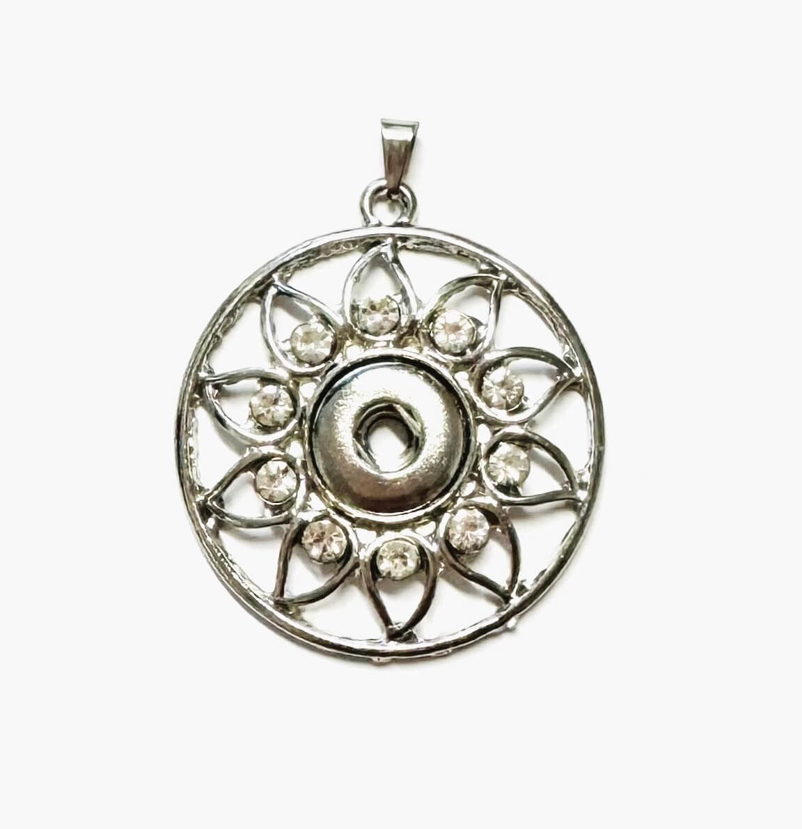 Druckknopf Anhänger rund Blume mit Strasssteinen für 10mm Druckknopf Druckknopf Anhänger rund Blume mit Strasssteinen für 10mm Druckknopf