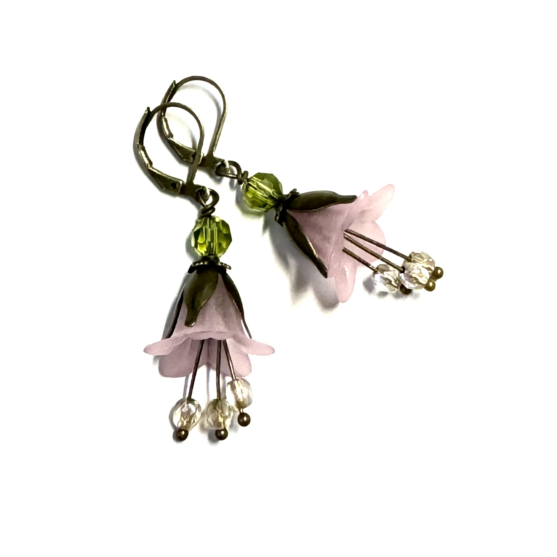 Romantische Blumen Ohrringe aus Bronze in rosa und olivgrün boho Romantische Blumen Ohrringe aus Bronze in rosa und olivgrün boho