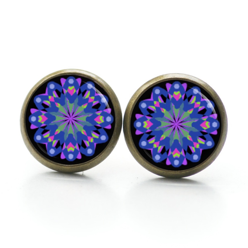 Ohrstecker, Ohrhänger, Clipse & Druckknopf – Motiv Kaleidoskop Mandala blau lila – Schmuck aus Edelstahl Ohrstecker, Ohrhänger, Clipse & Druckknopf – Motiv Kaleidoskop Mandala blau lila – Schmuck aus Edelstahl