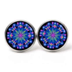 Ohrstecker, Ohrhänger, Clipse & Druckknopf – Motiv Kaleidoskop Mandala blau lila – Schmuck aus Edelstahl