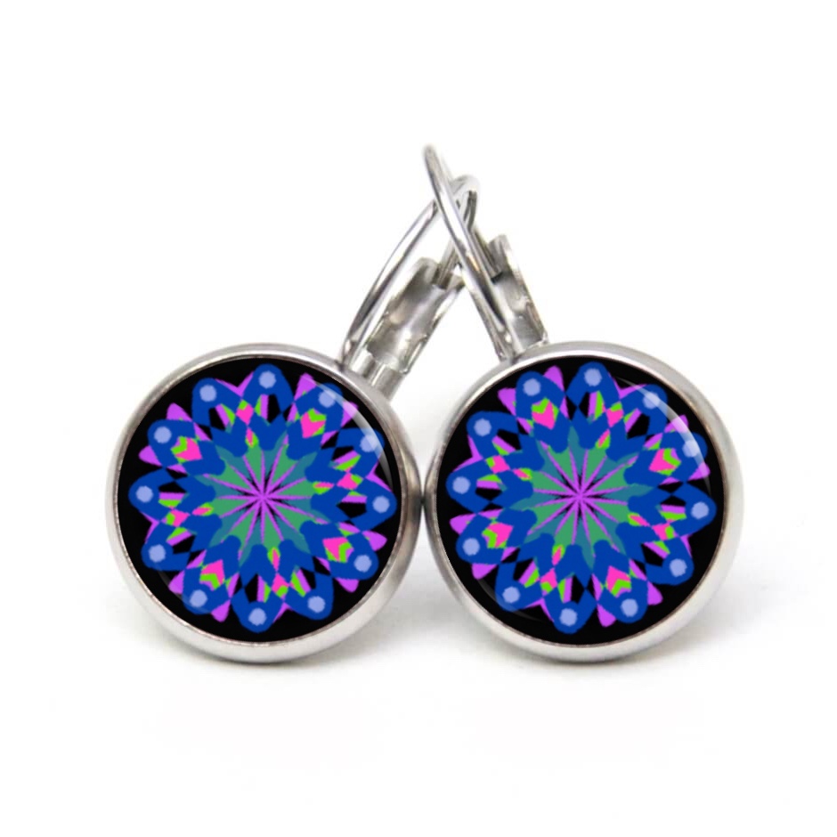 Ohrstecker, Ohrhänger, Clipse & Druckknopf – Motiv Kaleidoskop Mandala blau lila – Schmuck aus Edelstahl Ohrstecker, Ohrhänger, Clipse & Druckknopf – Motiv Kaleidoskop Mandala blau lila – Schmuck aus Edelstahl