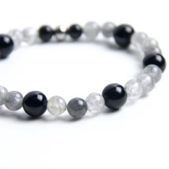 Perlen Armband grauer Achat – stabiles Gummiband - Handmade