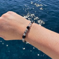 Perlen Armband grauer Achat – stabiles Gummiband – Handmade Perlen Armband grauer Achat – stabiles Gummiband - Handmade