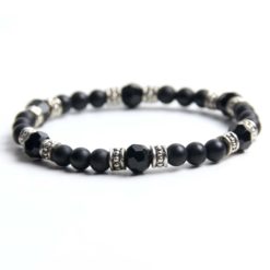 Perlen Armband schwarzer Achat – stabiles Gummiband - Handmade