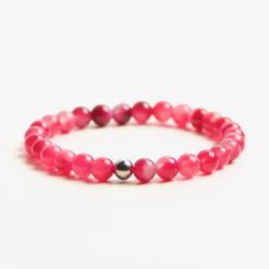 Perlen Armband Achat rosarot pink Edelsteinen – stabiles Gummiband - Handmade
