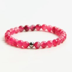 Perlen Armband Achat rosarot pink Edelsteinen – stabiles Gummiband - Handmade