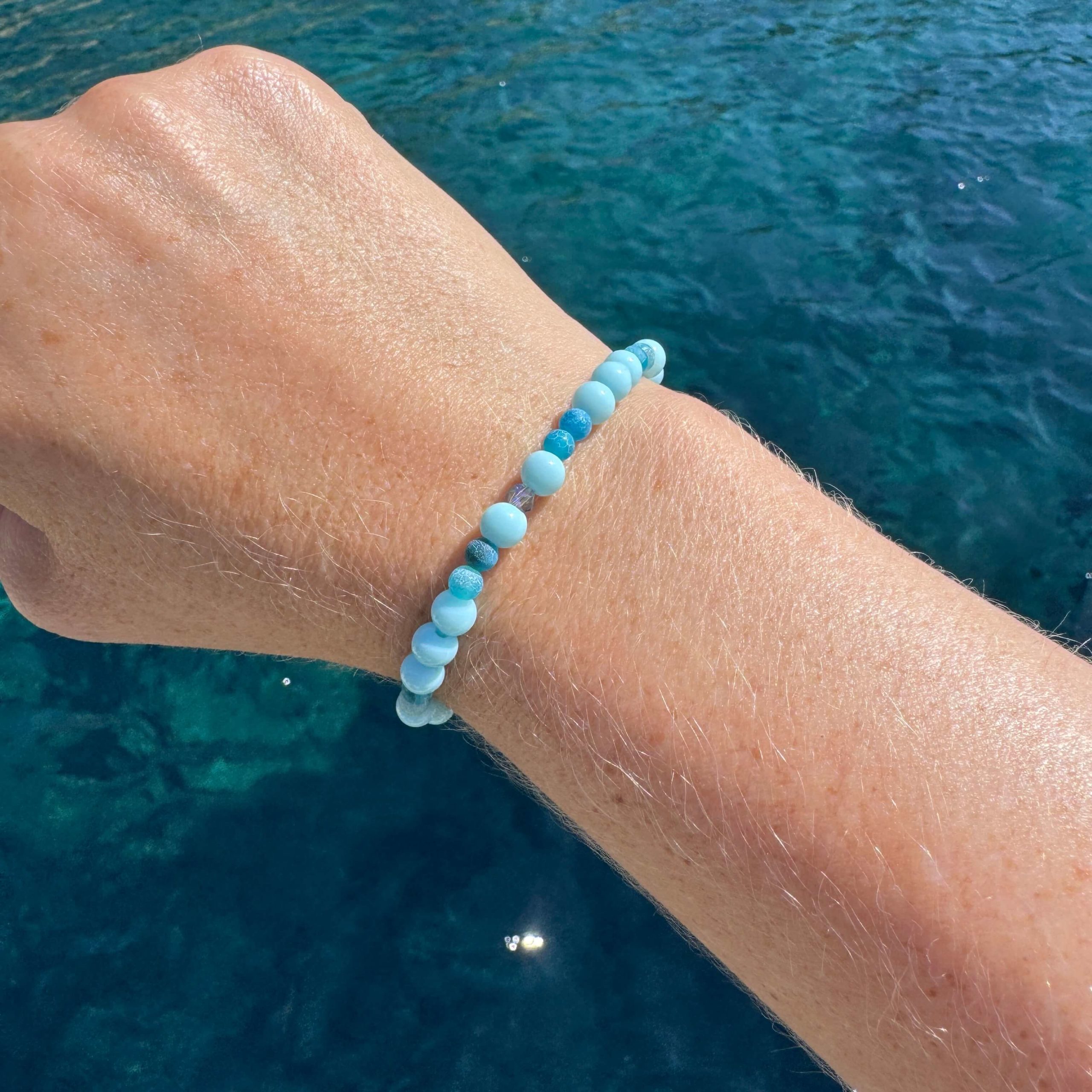 Perlen Armband türkis blau mit Achat – stabiles Gummiband – Handmade Perlen Armband türkis blau mit Achat – stabiles Gummiband - Handmade