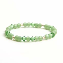 Perlen Armband patina grün mit Glaskristall – stabiles Gummiband - Handmade