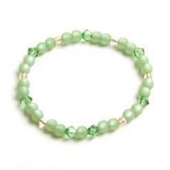Perlen Armband patina grün mit Glaskristall – stabiles Gummiband - Handmade