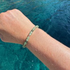 Perlen Armband patina grün mit Glaskristall – stabiles Gummiband - Handmade