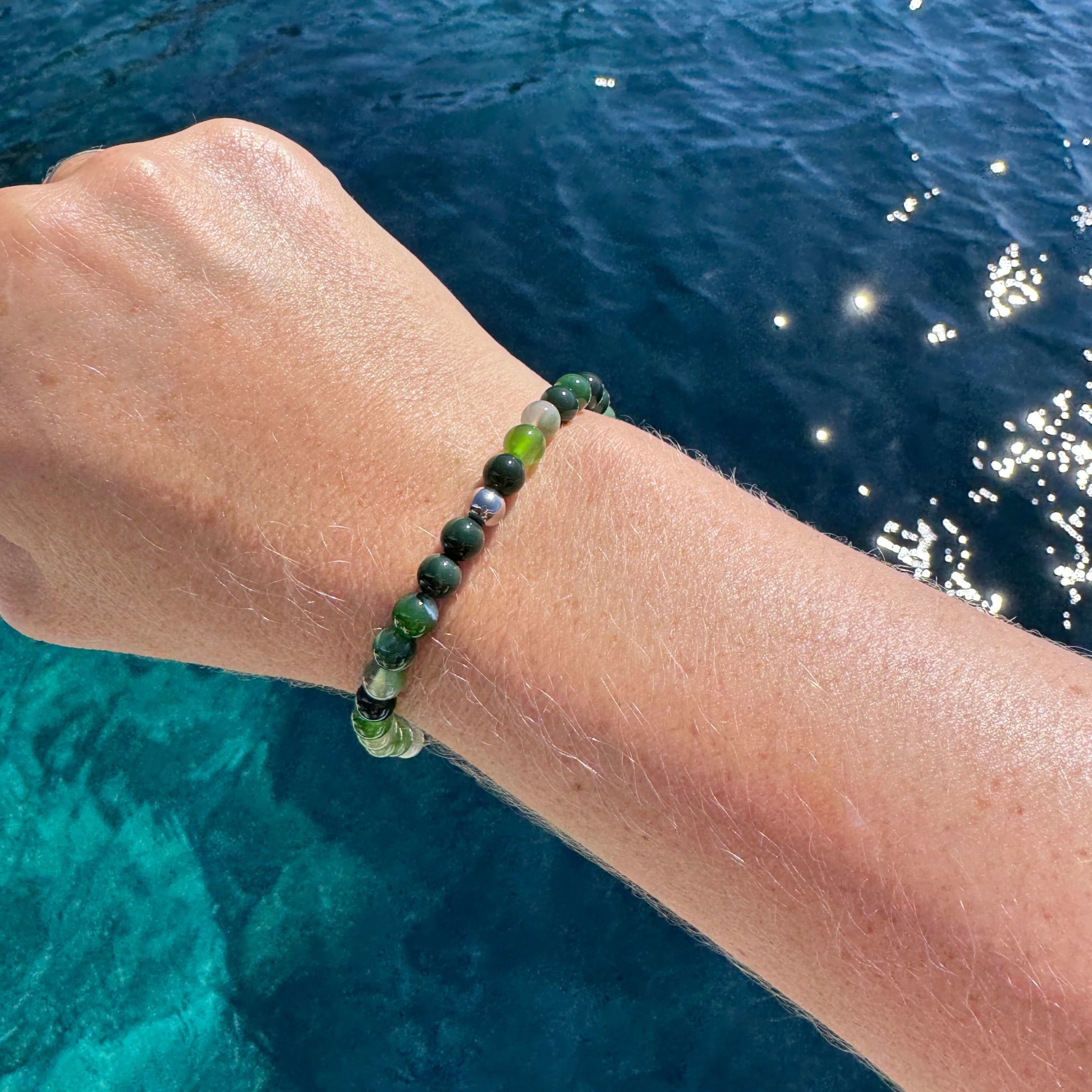 Perlen Armband grüner Achat – stabiles Gummiband – Handmade Perlen Armband grüner Achat – stabiles Gummiband - Handmade