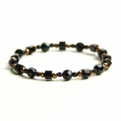 Perlenarmband schwarz braune Eleganz – stabiles Gummiband - Handmade