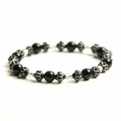 Perlen Armband mit schwarzen Achat Perlen – stabiles Gummiband - Handmade