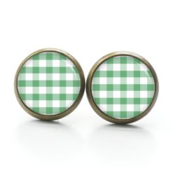 Ohrstecker, Ohrhänger, Clipse & Druckknopf – Motiv kariert grün weiß – Schmuck aus Edelstahl Ohrstecker, Ohrhänger, Clipse & Druckknopf – Motiv kariert grün weiß – Schmuck aus Edelstahl