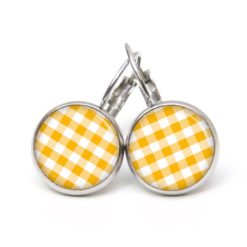 Ohrstecker, Ohrhänger, Clipse & Druckknopf – Motiv kariert gelb weiß – Schmuck aus Edelstahl Ohrstecker, Ohrhänger, Clipse & Druckknopf – Motiv kariert gelb weiß – Schmuck aus Edelstahl