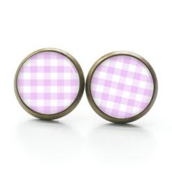 Ohrstecker, Ohrhänger, Clipse & Druckknopf – Motiv kariert rosa weiß – Schmuck aus Edelstahl Ohrstecker, Ohrhänger, Clipse & Druckknopf – Motiv kariert rosa weiß – Schmuck aus Edelstahl