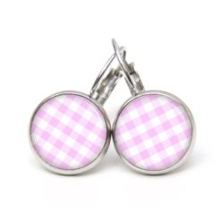 Ohrstecker, Ohrhänger, Clipse & Druckknopf – Motiv kariert rosa weiß – Schmuck aus Edelstahl Ohrstecker, Ohrhänger, Clipse & Druckknopf – Motiv kariert rosa weiß – Schmuck aus Edelstahl