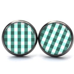 Ohrstecker, Ohrhänger, Clipse & Druckknopf – Motiv kariert smaragdgrün weiß – Schmuck aus Edelstahl Ohrstecker, Ohrhänger, Clipse & Druckknopf – Motiv kariert smaragdgrün weiß – Schmuck aus Edelstahl